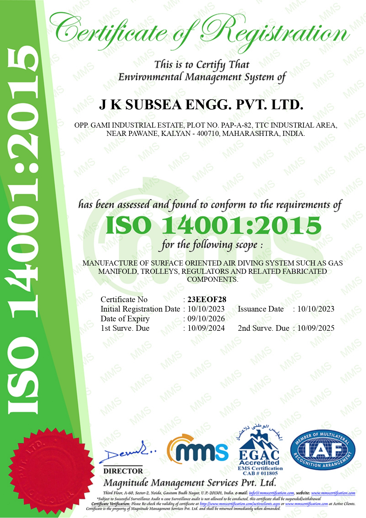 TC - ISO 14001 Certificate of JKSEPL